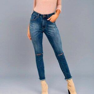 One By One Teaspoon High Waist Freebird II Distressed Skinny Jeans Blue Size 26